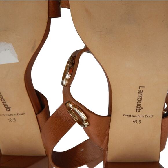 Larroude Milan Block Heel Sandals Brown Caramel Leather Size 6.5 - Picture 6 of 8